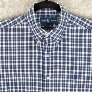 Ralph Lauren Blake Shirt M Short Sleeve Blue White Pony Check Button Down Men